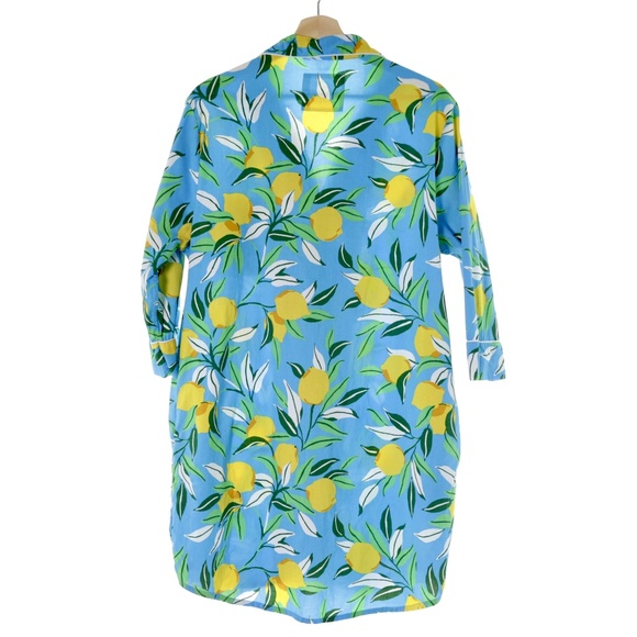 Printfresh Athropologie Lemon Zest Blue Yellow Button Up Sleep Shirt Womens S - Picture 2 of 8